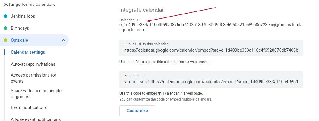 google calendar id