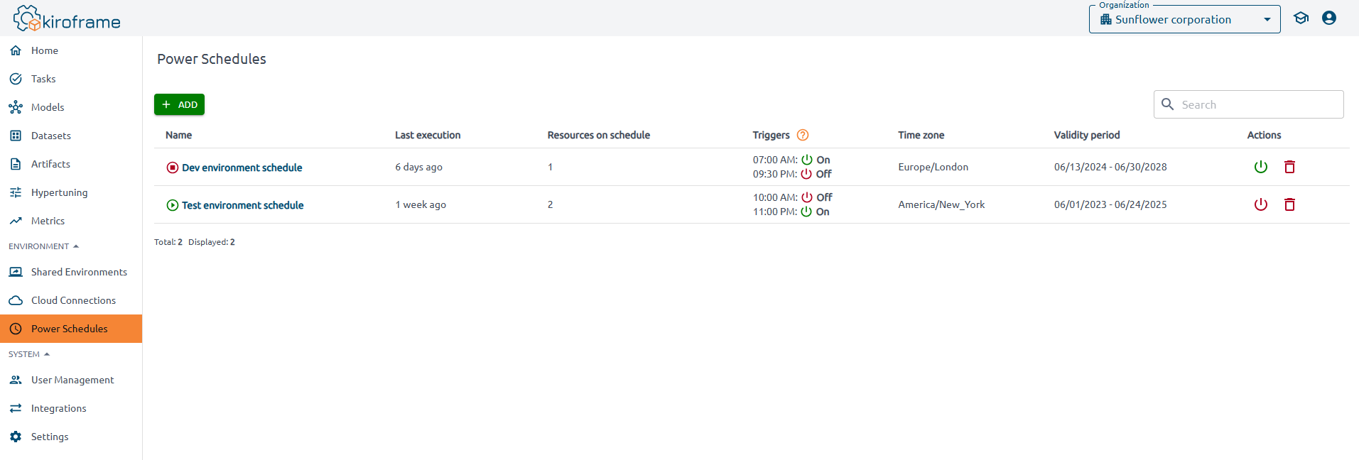 power schedules activate main
