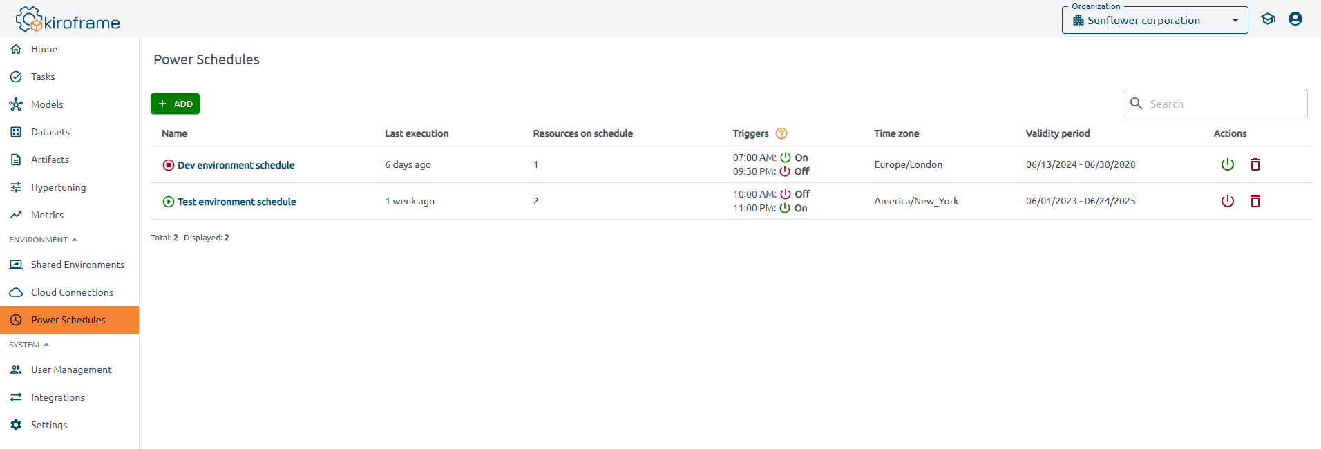 power schedules main